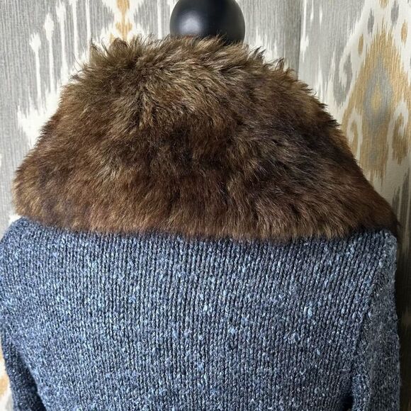 Ralph Lauren Navy Melange Lamb Shearling Shawl Collar Cardigan Sweater - Picture 2 of 16